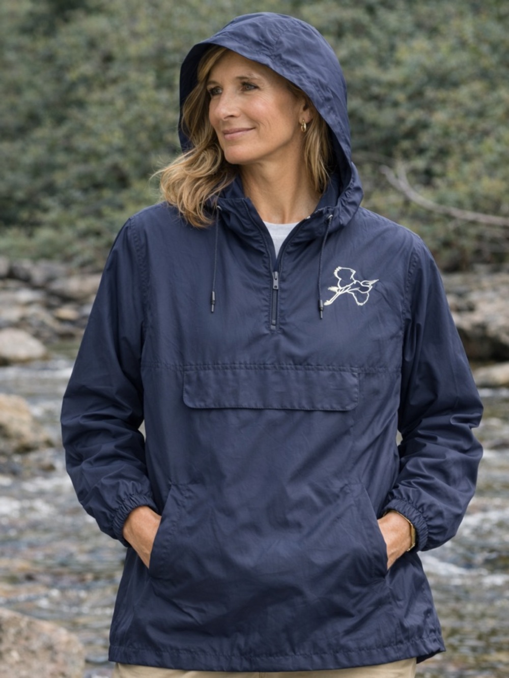 Navy Pullover Rain Jacket Lightweight Hooded Windbreaker Packable Outdoor